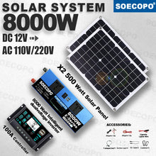 Load image into Gallery viewer, Easy Install Intelligent 8000W Peak Full Solar System Kit 2x500W Panel 100A Controller Inverter Generator for Home travel party