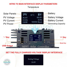 Load image into Gallery viewer, 800W 22A MPPT Solar Boost Charge Controller, 12-65V Input to 24-88V Output for 24V-72V Lithium LiFePO4 Lead-Acid Batteries OLED