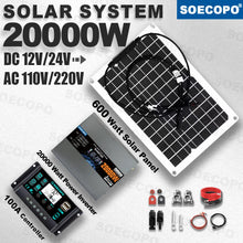 Load image into Gallery viewer, 20000W Peak Solar System Kit 600W Panel DC 12V/24V To AC 110V/220V Inverter 100A Controller Complete Off Grid for Home Camping