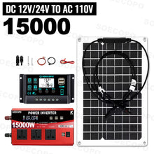 Load image into Gallery viewer, 15000W Peak Solar System Kit 600W Panel DC 12V/24V To AC 110V/220V Inverter 100A Controller Complete Off Grid For Camping/Home