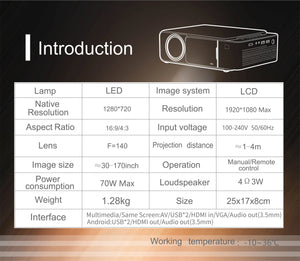 YERSIDA Projector T6 Full HD Led 2K 4K 4000 Lumen 720p Portable Cinema Proyector outdoors Android WiFi Projector 3D Home Theater