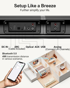 ULTIMEA 2.2ch Soundbar for TV, Peak Power 100W, 2-in-1 Detachable Bluetooth 5.3 Soundbar for TV, 3 EQ Modes, Bass Adjustable