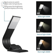 Load image into Gallery viewer, Portable LED Reading Book Light With Detachable Flexible Clip USB Rechargeable Lamp For Kindle eBook Readers