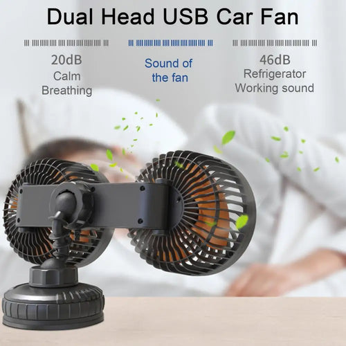 Car Cooling Fan  Practical with Large Suction Cup Powerful  Dual Head USB Car Fan Auto Accessories