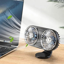 Load image into Gallery viewer, Car USB Fan With Dual Head Adjustable 3 Wind Speed USB Fan Strong Airflow Portable Quiet Electric Car Fan With LED Light