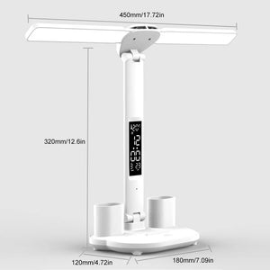 LED Double Head Desk Lamp USB Touch Night Light 3 Dimming Eye Protection Table Lamp Display Temperature Time with Pen Holder