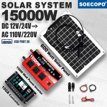 Load image into Gallery viewer, 15000W Peak Solar System Kit 600W Panel DC 12V/24V To AC 110V/220V Inverter 100A Controller Complete Off Grid For Camping/Home