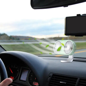 Car USB Fan With Dual Head Adjustable 3 Wind Speed USB Fan Strong Airflow Portable Quiet Electric Car Fan With LED Light