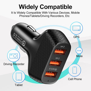 Car Charger 3 Ports USB 5V 2A  Quick Charge 3.0 Phone Adapter For iPhone 13 12 Xiaomi Huawei Samsung S22 Car Cigarette Lighter