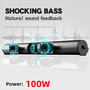 TV Sound Bar Wireless Bluetooth Speakers 3D Stereo Surround Home Theater Super Bass Subwoofer with FM Radio for Computers Column