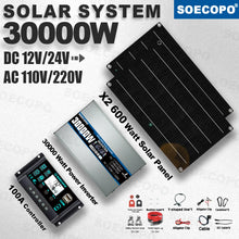 Load image into Gallery viewer, SOECOPO 30000W Easy-Install Flexible Solar Kit 2×600W Panel 100A Controller 110V 220V Inverter for Car,RV,Boat/Home Backup Power