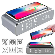 Load image into Gallery viewer, Wireless Charger Time Alarm Clock LED Digital Thermometer Earphone Phone Chargers Fast Charging Dock Station for iPhone Samsung