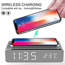 Load image into Gallery viewer, Wireless Charger Time Alarm Clock LED Digital Thermometer Earphone Phone Chargers Fast Charging Dock Station for iPhone Samsung