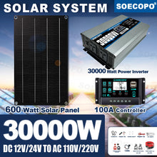 Load image into Gallery viewer, SOECOPO 30000W Solar System Kit 600W Photovoltaic Panel Inverter 12V/24V To 110V/220V with 100A Controller for Home Camping