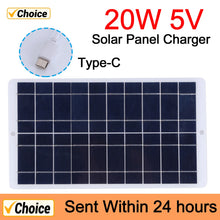 Load image into Gallery viewer, 20W 5V Battery Charger Solar Panel Waterproof 1600MA Outdoor Solar Panels Type-C Output Scratchproof 3V-5V Mobile Phone Chargers