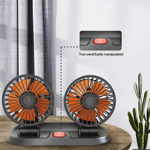 Car Fan 5/12/24V 2 Speeds Adjustable Cooling Dual Head Auto USB Cooler Air Fan Vehicle Supplies