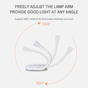 1-2Pcs Portable LED Book Lights USB Rechargeable Eye Protection Night Light Mini 360°Clip-On Desk Reading Lamp Travel Bedroom