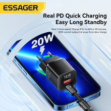 Load image into Gallery viewer, Essager 20W GaN USB Type C Charger PD Fast Charge Phone QC 3.0 Quick Chargers For iPhone 14 13 12 11 Pro Max Mini iPad Charging