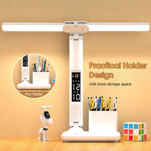 Load image into Gallery viewer, LED Double Head Desk Lamp USB Touch Night Light 3 Dimming Eye Protection Table Lamp Display Temperature Time with Pen Holder